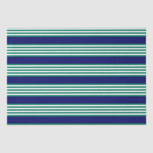 Green and white stripes pattern with navy blue tissue paper