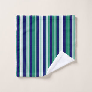 Green and white stripes pattern with navy blue wash cloth