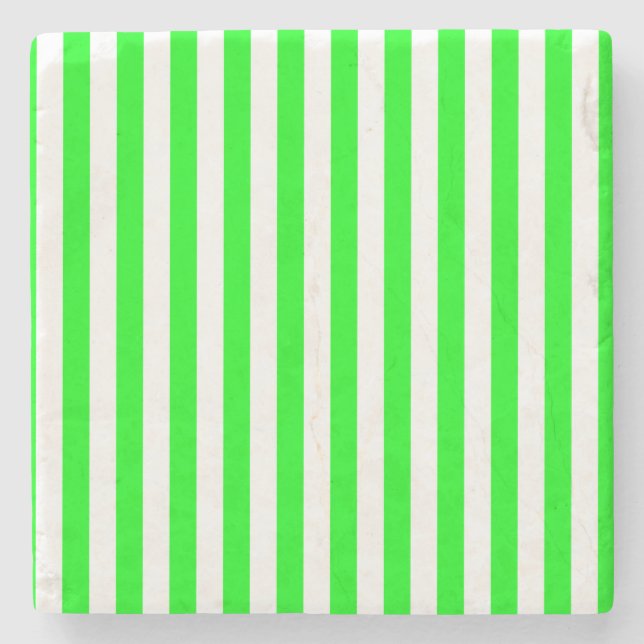 Green and White, Stripes Square Coaster (Front)