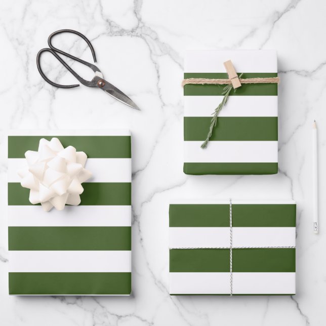 Green and White Stripes Wrapping Paper Sheet (Front)