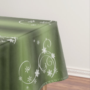 Green and White Swirls Christmas Tablecloth