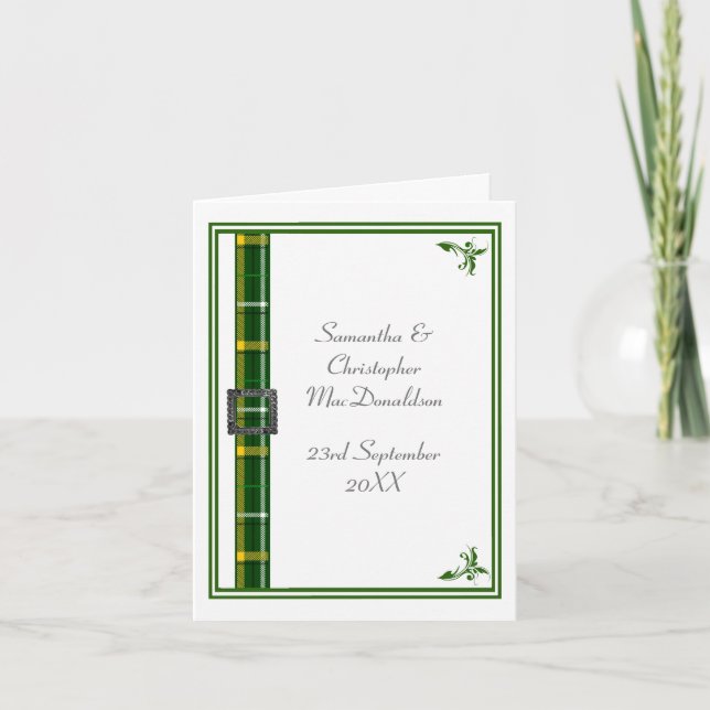 Green and white tartan ribbon 2 thank you card (Front)