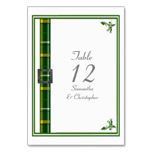 Green and white tartan ribbon table number