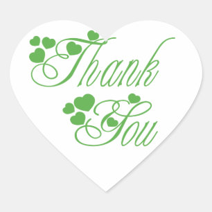Green And White Thank You Love Hearts - Wedding Heart Sticker