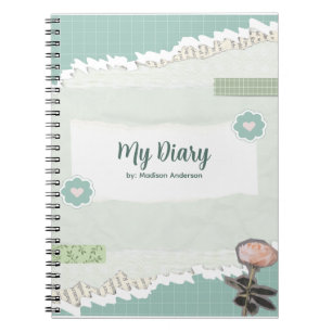 Green and White Torn Paper Diary  Notebook