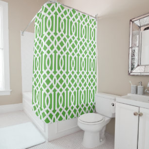 Green and White Trellis   Editable Colours Shower Curtain