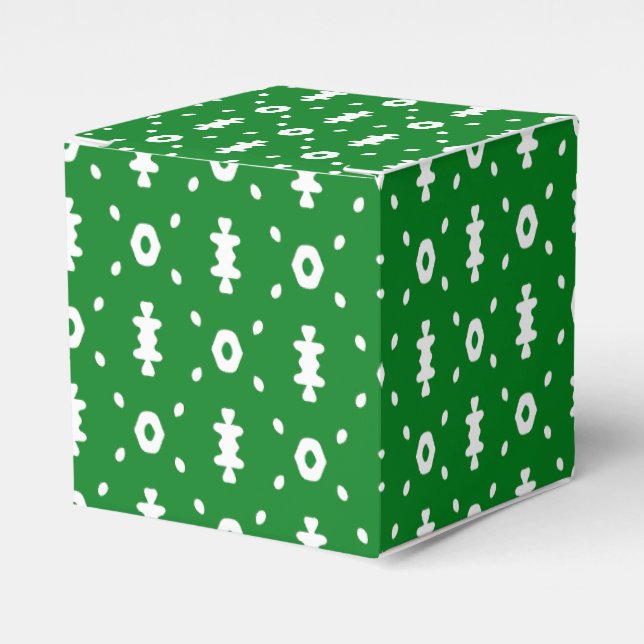 Green And White Tribal Print Favour Box (Front Side)