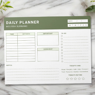 Green And White Undated Daily Planner To Do List Notepad