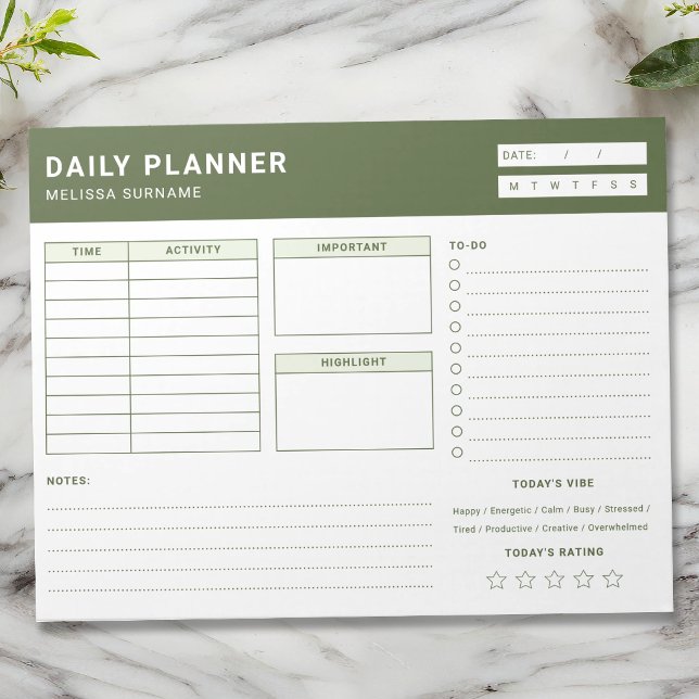 Green And White Undated Daily Planner To Do List Notepad (Creator Uploaded)