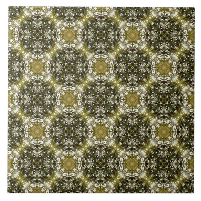 Green and White Urban Nature Pattern Ceramic Tile (Front)