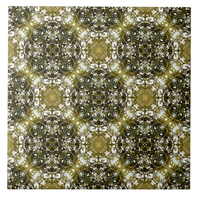 Green and White Urban Nature Pattern Ceramic Tile (Front)