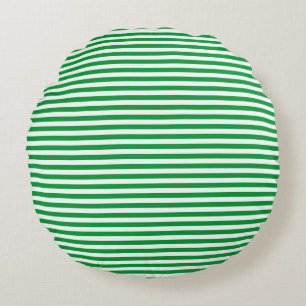 Green and White Vintage Thin Stripes Round Cushion