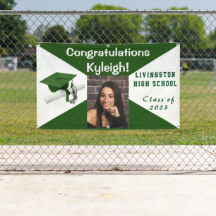 Green and White Vinyl Graduation Photo Banner