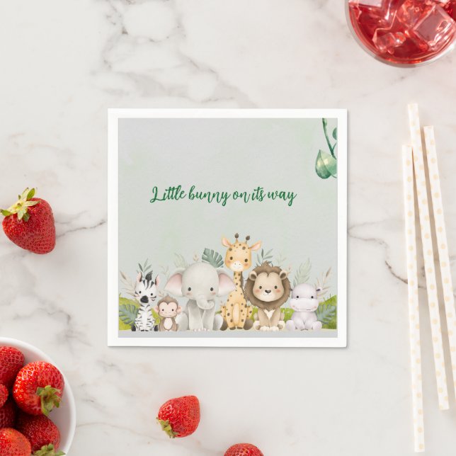 green and white watercolor baby shower napkin (Insitu)