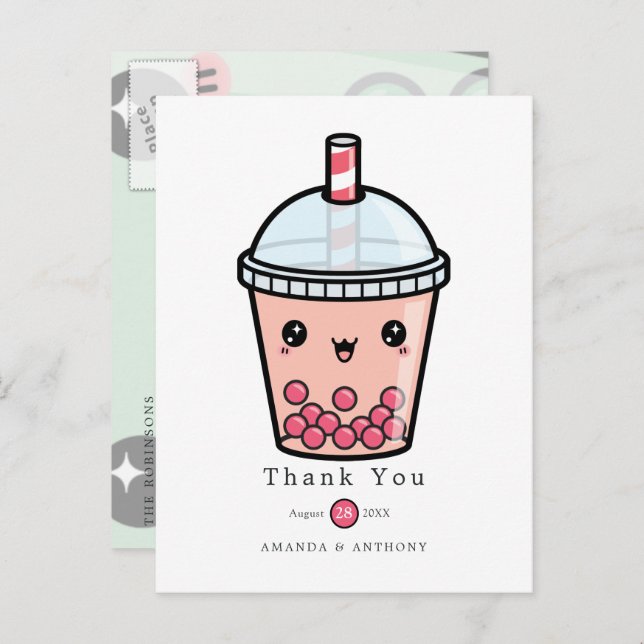  Green and White Watercolor Floral Wedding Thanks  Postcard (Front/Back)