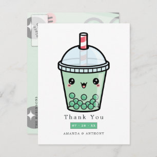 Green and White Watercolor Floral Wedding Thanks Postcard