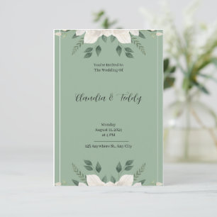 Green and White Watercolor Wedding Invitation