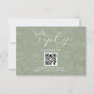 Green and White Wedding Modern Simple QR RSVP Card