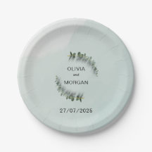 Green and White Wedding Paper Plates