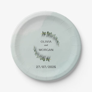 Green and White Wedding Paper Plates