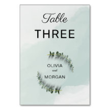 Green and White Wedding Table Number