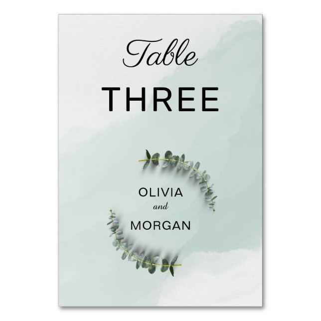 Green and White Wedding Table Number (Front)