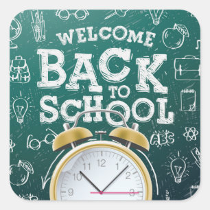 Green and White Welcome Back to School Square Sticker