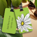 Green and White Whimsical Daisy with Custom Text Luggage Tag<br><div class="desc">A zen and whimsical,  hipster piece of art. You can add a name,  monogram or other custom text. If you need to move the art around,  click on the customise button to make changes.</div>