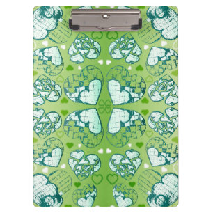 Green and white Whimsical Romantic Hearts pattern Clipboard