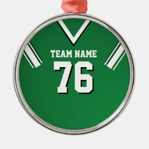 Green and White with Black Football Metal Ornament