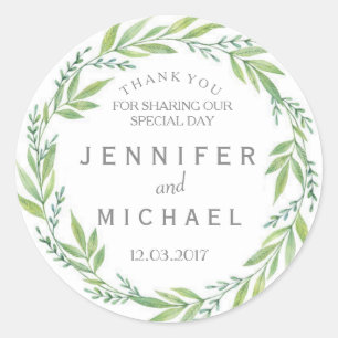 Green and White wreath thank you wedding Sticker