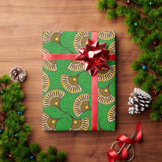 Green And Yellow Ankara Fan Print Wrapping Paper