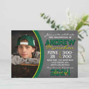 Green and Yellow Chalkboard Graduation Invitation
