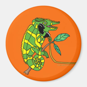 Green and Yellow Cute Cartoon Chameleon Talking Magnet