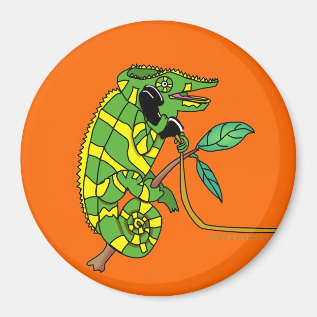 Green and Yellow Cute Cartoon Chameleon Talking Magnet (Front)