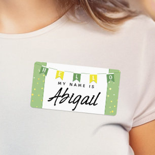 Green and Yellow Cute Hello My Name Is Sticker