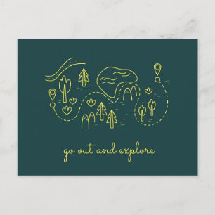 Green and Yellow Cute Illustration Outlines Travel Postcard