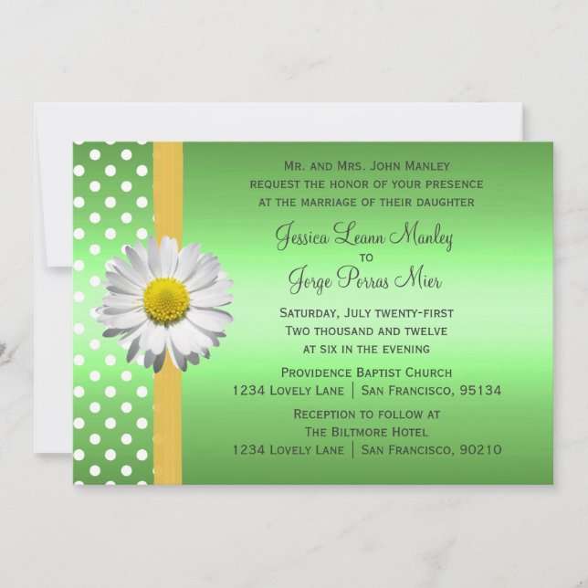 Green and Yellow Daisy Wedding Invitation (Front)