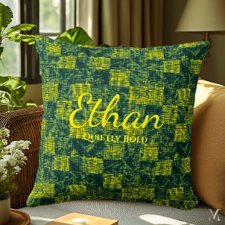 Green and Yellow Denim Texture | Bold Custom Home Cushion