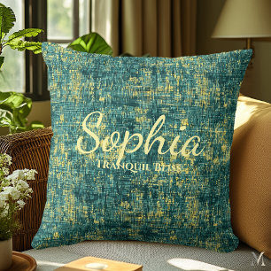 Green and Yellow Denim Texture Home Decor Cushion