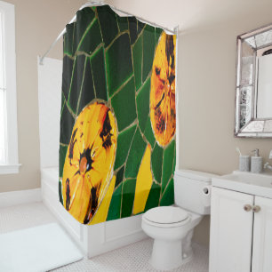 Green and Yellow Floral Shower Curtain