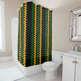 Green and Yellow Gold Chevron Stripes Shower Curtain
