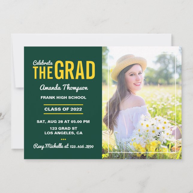 Green and Yellow Gold Graduation Party Invitation (Front)