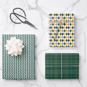 Green and Yellow Gold Mixed Patterns Wrapping Paper Sheet