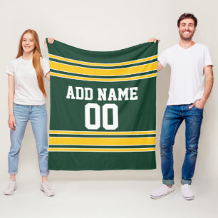 Green and Yellow Gold Striped Personalised Sports Fleece Blanket