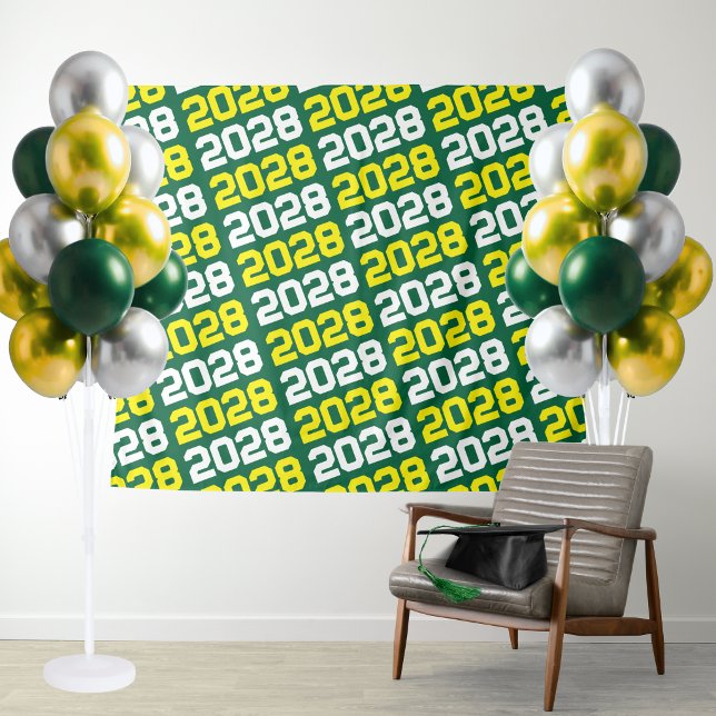 Green and Yellow Graduation Class Year Backdrop Tapestry (Green and Yellow Graduation Repeating Class Year Backdrop for Display Tables or Photo Booth!)