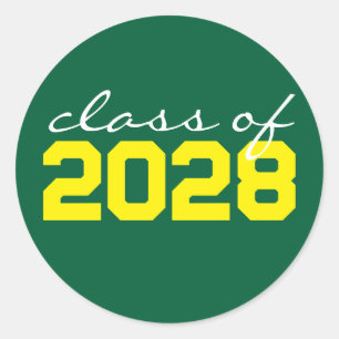 Green and Yellow Graduation Classic Round Stickers