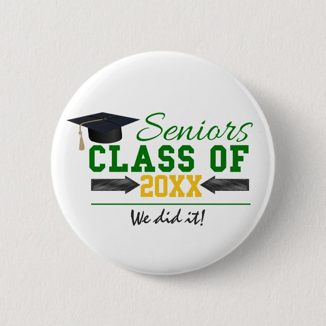 Green and Yellow Graduation Gear 6 Cm Round Badge (Front)