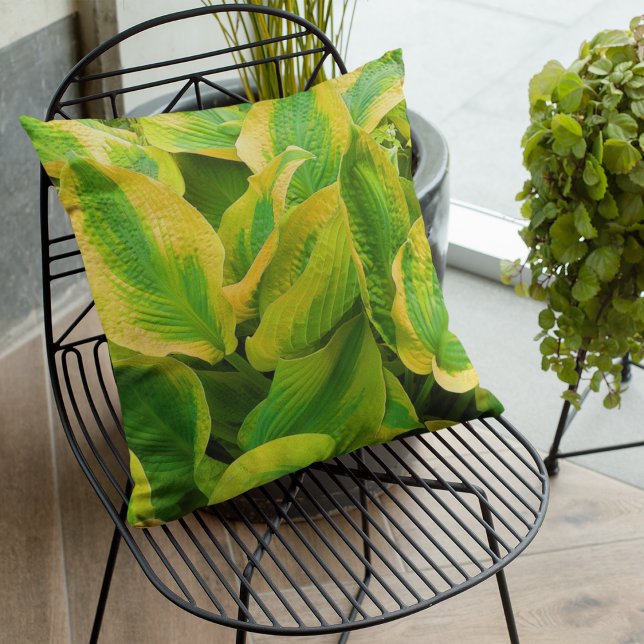 Green and Yellow Hosta Leaves Floral Cushion (In Situ Patio)