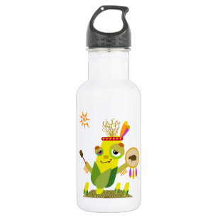 Green and Yellow Indian Corn Harvest Cartoon 532 Ml Water Bottle